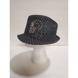 Kenny K Skull Design Black Fedora With Pinstripes Size X/S